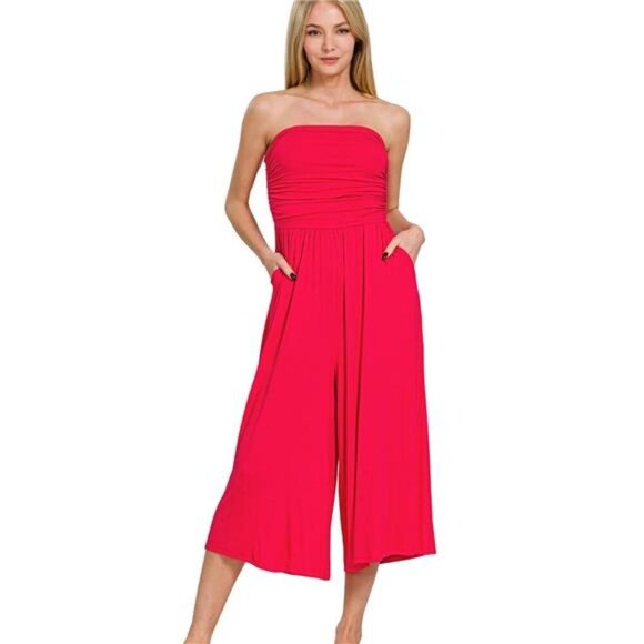 Zenana Double Layered Strapless Tube Top Jumpsuit - Picture 1 of 3
